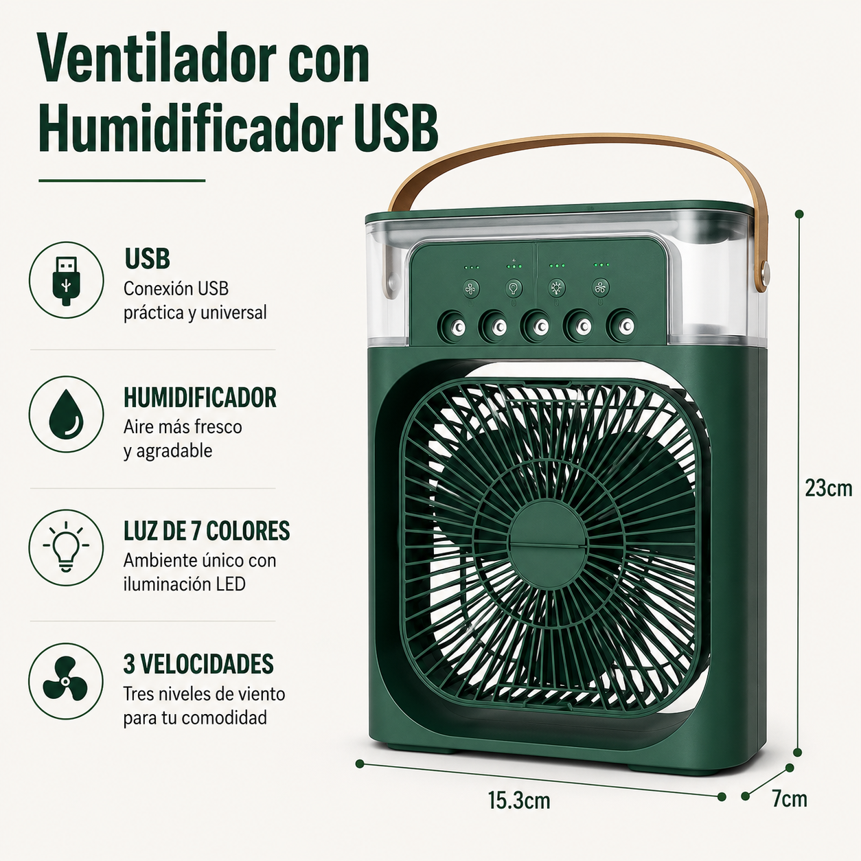 Mini Climatizador Portátil 3 en 1 con Humidificador y Luz LED – Ventilador de Aire Silencioso para Hogar, Oficina y Dormitorio