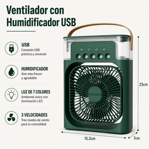 Mini Climatizador Portátil 3 en 1 con Humidificador y Luz LED – Ventilador de Aire Silencioso para Hogar, Oficina y Dormitorio