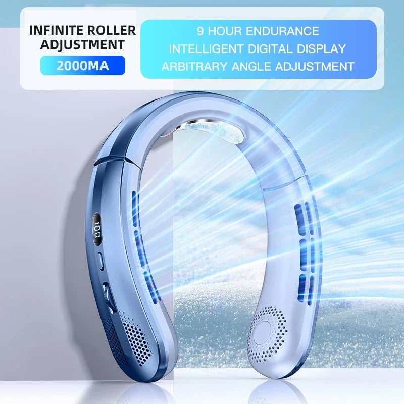 Ventilador de Cuello 8000 mAh – Recargable por USB, Sin Aspas, Silencioso con Luz LED