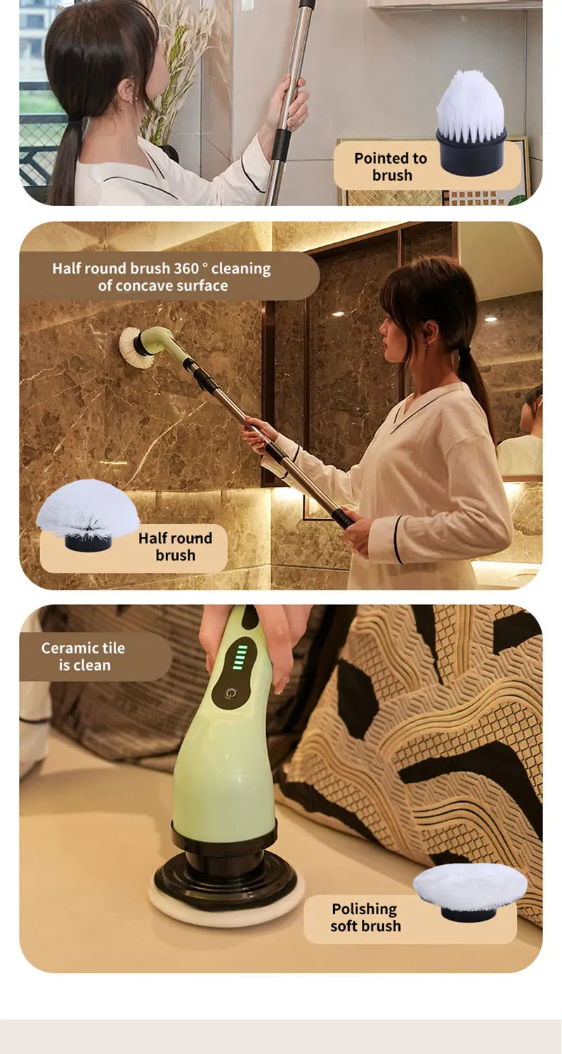 Cepillo Eléctrico Giratorio 9 en 1 – Limpieza Profunda Inalámbrica para Baño, Cocina y Todas las Superficies