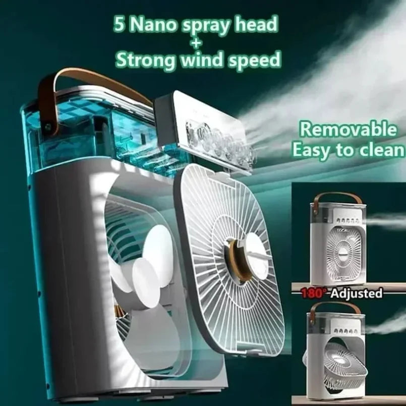 Mini Climatizador Portátil 3 en 1 con Humidificador y Luz LED – Ventilador de Aire Silencioso para Hogar, Oficina y Dormitorio