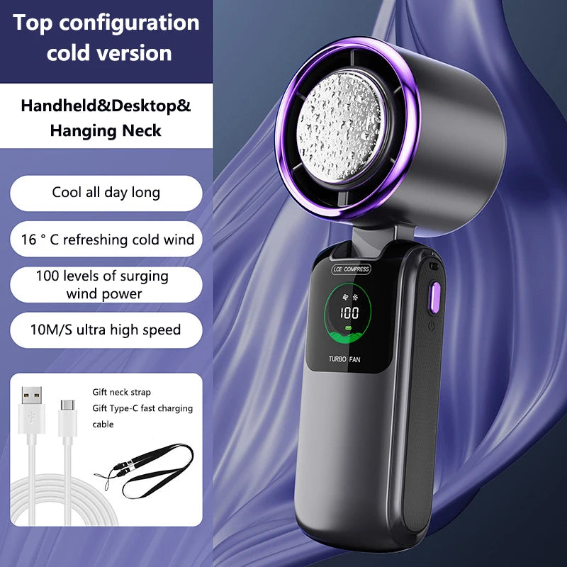 Ventilador de Mano Turbo Recargable | 100 Velocidades, Pantalla LED y Batería de 4000 mAh