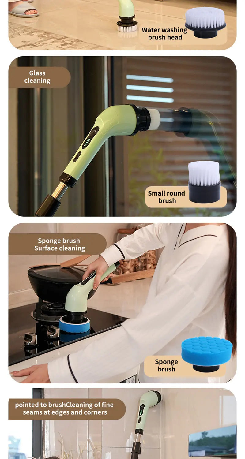 Cepillo Eléctrico Giratorio 9 en 1 – Limpieza Profunda Inalámbrica para Baño, Cocina y Todas las Superficies