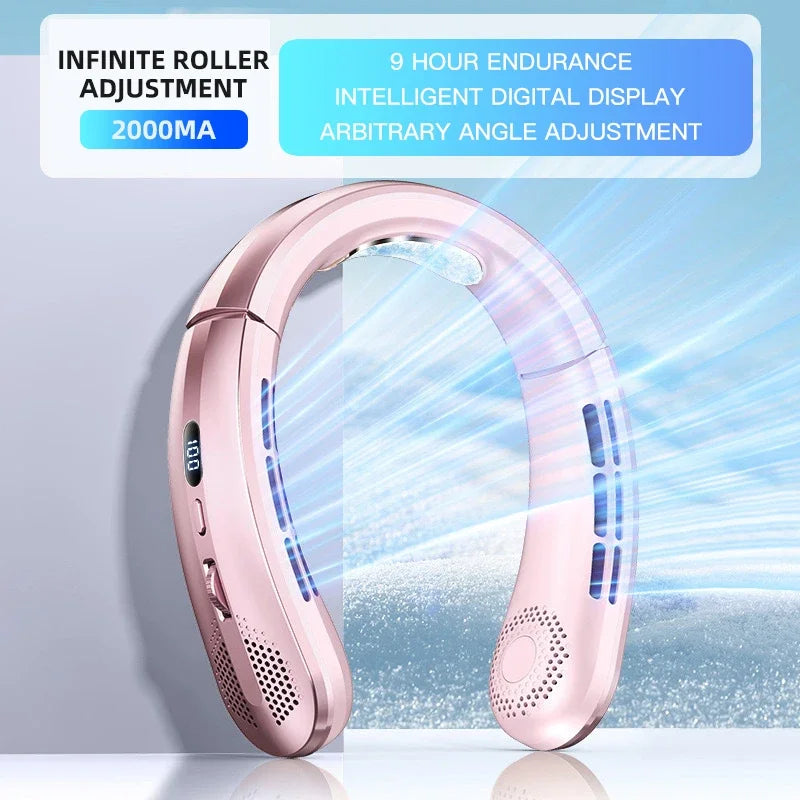 Ventilador de Cuello 8000 mAh – Recargable por USB, Sin Aspas, Silencioso con Luz LED