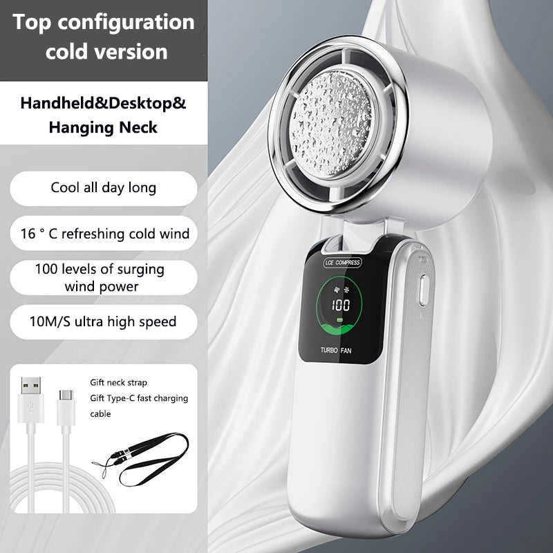 Ventilador de Mano Turbo Recargable | 100 Velocidades, Pantalla LED y Batería de 4000 mAh