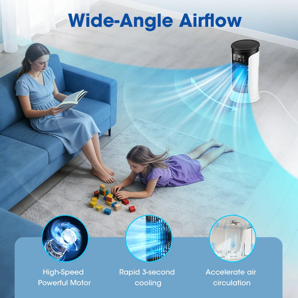 Mini Climatizador Portátil 3 en 1 – Ventilador, Humidificador y Luz LED con 6 Velocidades