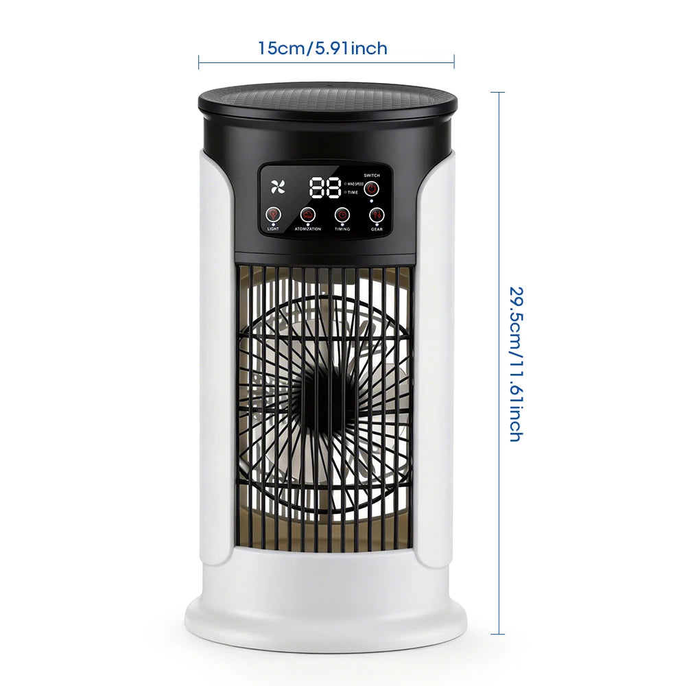 Mini Climatizador Portátil 3 en 1 – Ventilador, Humidificador y Luz LED con 6 Velocidades