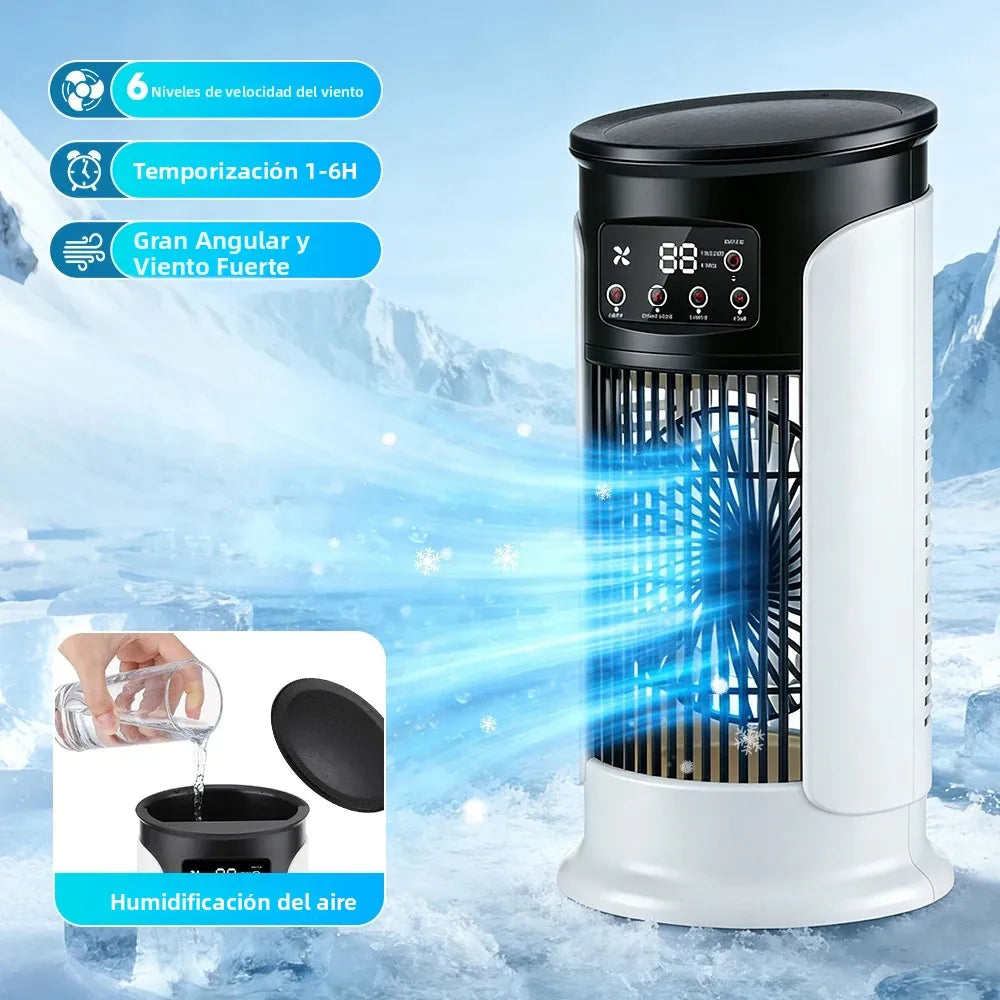 Mini Climatizador Portátil 3 en 1 – Ventilador, Humidificador y Luz LED con 6 Velocidades