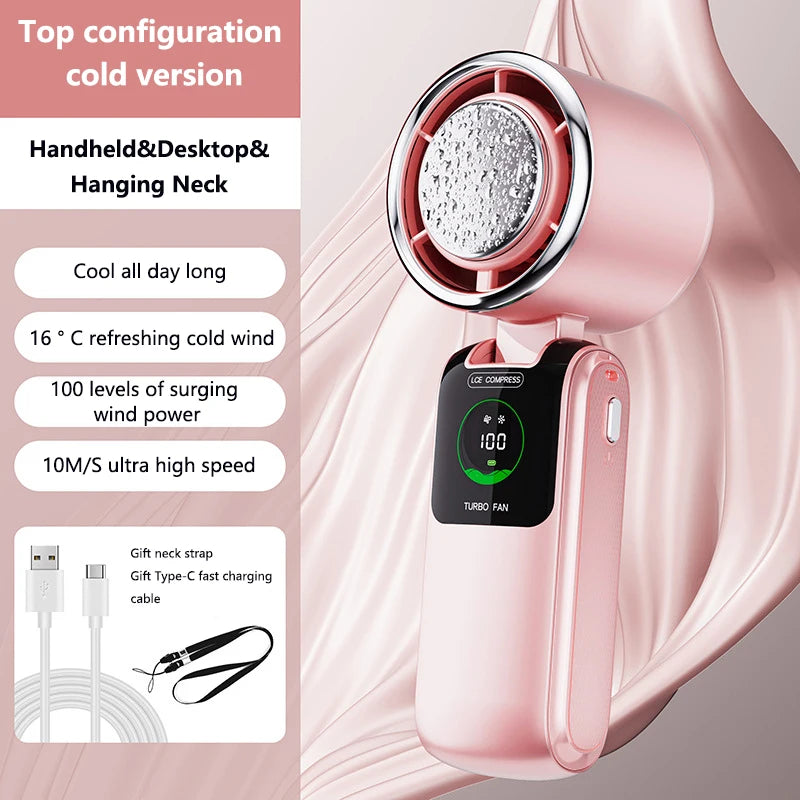 Ventilador de Mano Turbo Recargable | 100 Velocidades, Pantalla LED y Batería de 4000 mAh