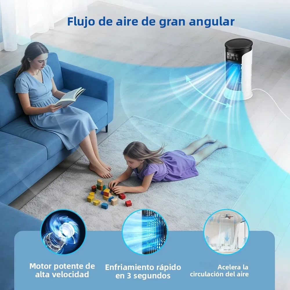 Mini Climatizador Portátil 3 en 1 – Ventilador, Humidificador y Luz LED con 6 Velocidades