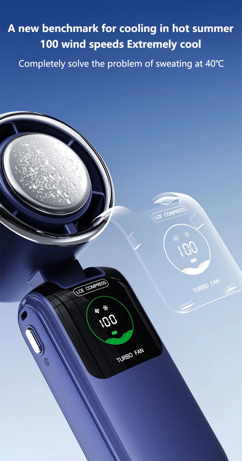 Ventilador de Mano Turbo Recargable | 100 Velocidades, Pantalla LED y Batería de 4000 mAh