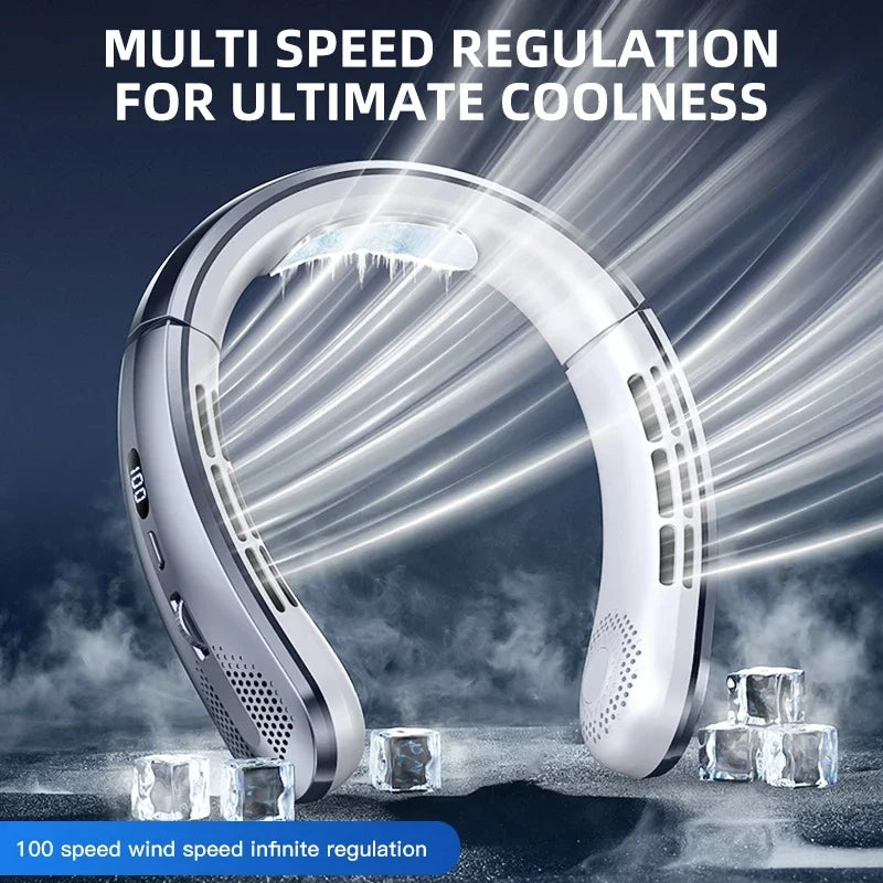 Ventilador de Cuello 8000 mAh – Recargable por USB, Sin Aspas, Silencioso con Luz LED
