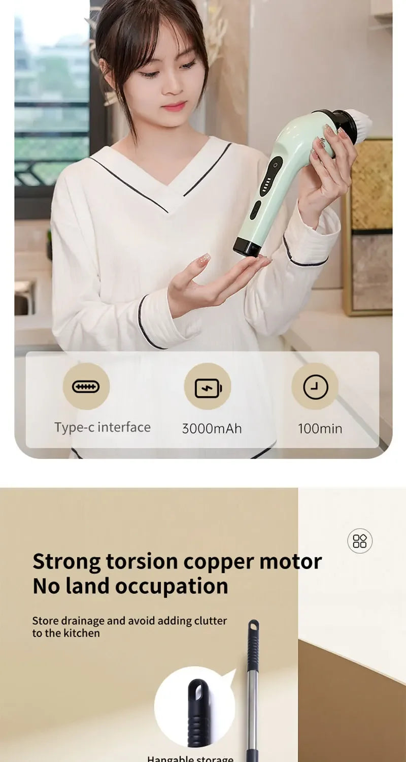 Cepillo Eléctrico Giratorio 9 en 1 – Limpieza Profunda Inalámbrica para Baño, Cocina y Todas las Superficies