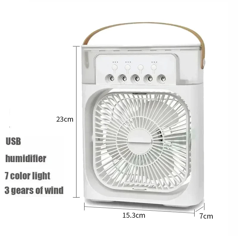 Mini Climatizador Portátil 3 en 1 con Humidificador y Luz LED – Ventilador de Aire Silencioso para Hogar, Oficina y Dormitorio