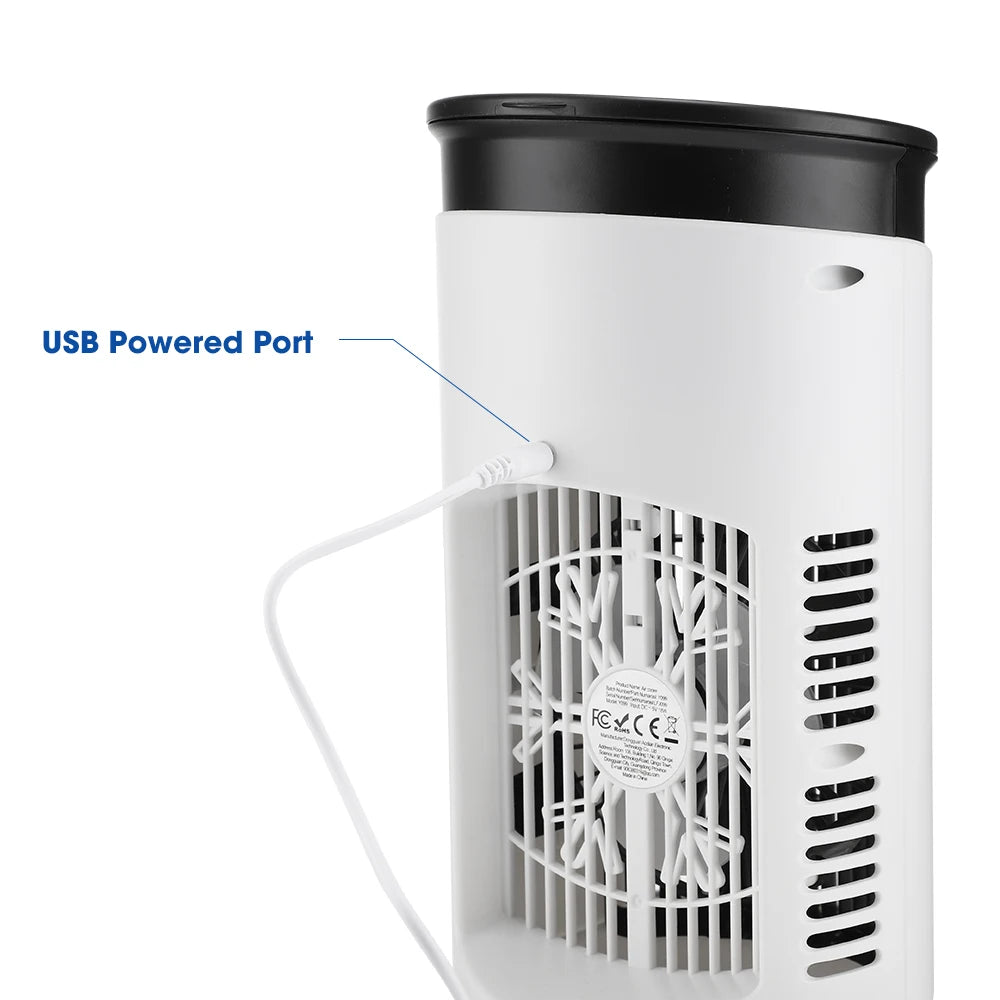 Mini Climatizador Portátil 3 en 1 – Ventilador, Humidificador y Luz LED con 6 Velocidades