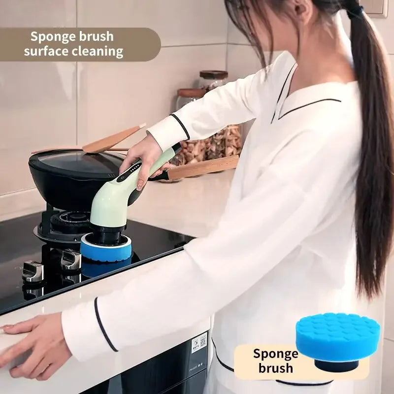 Cepillo Eléctrico Giratorio 9 en 1 – Limpieza Profunda Inalámbrica para Baño, Cocina y Todas las Superficies