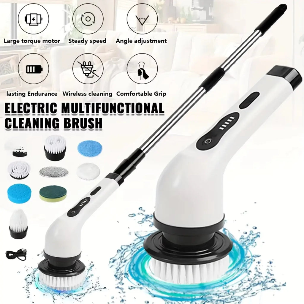 Cepillo Eléctrico Giratorio 9 en 1 – Limpieza Profunda Inalámbrica para Baño, Cocina y Todas las Superficies