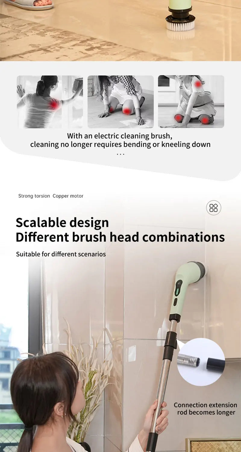Cepillo Eléctrico Giratorio 9 en 1 – Limpieza Profunda Inalámbrica para Baño, Cocina y Todas las Superficies