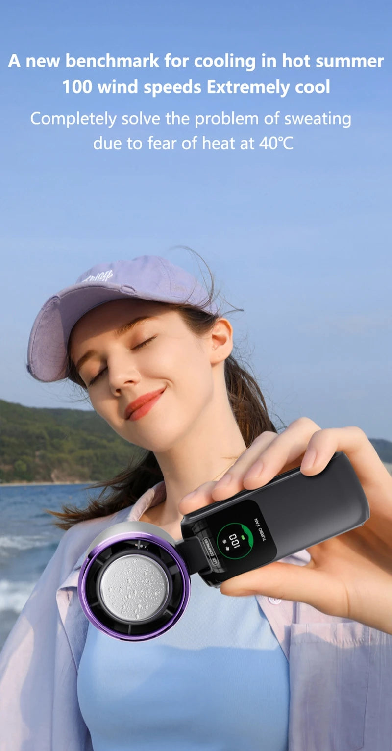 Ventilador de Mano Turbo Recargable | 100 Velocidades, Pantalla LED y Batería de 4000 mAh
