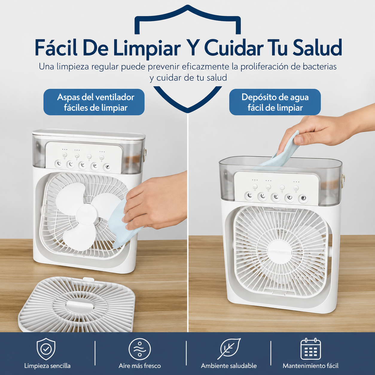 Mini Climatizador Portátil 3 en 1 – Ventilador, Humidificador y Luz LED