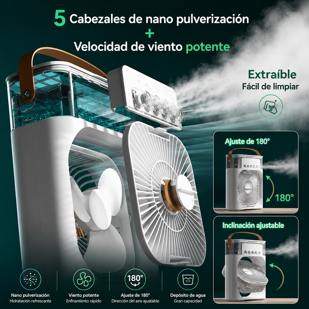 Mini Climatizador Portátil 3 en 1 – Ventilador, Humidificador y Luz LED