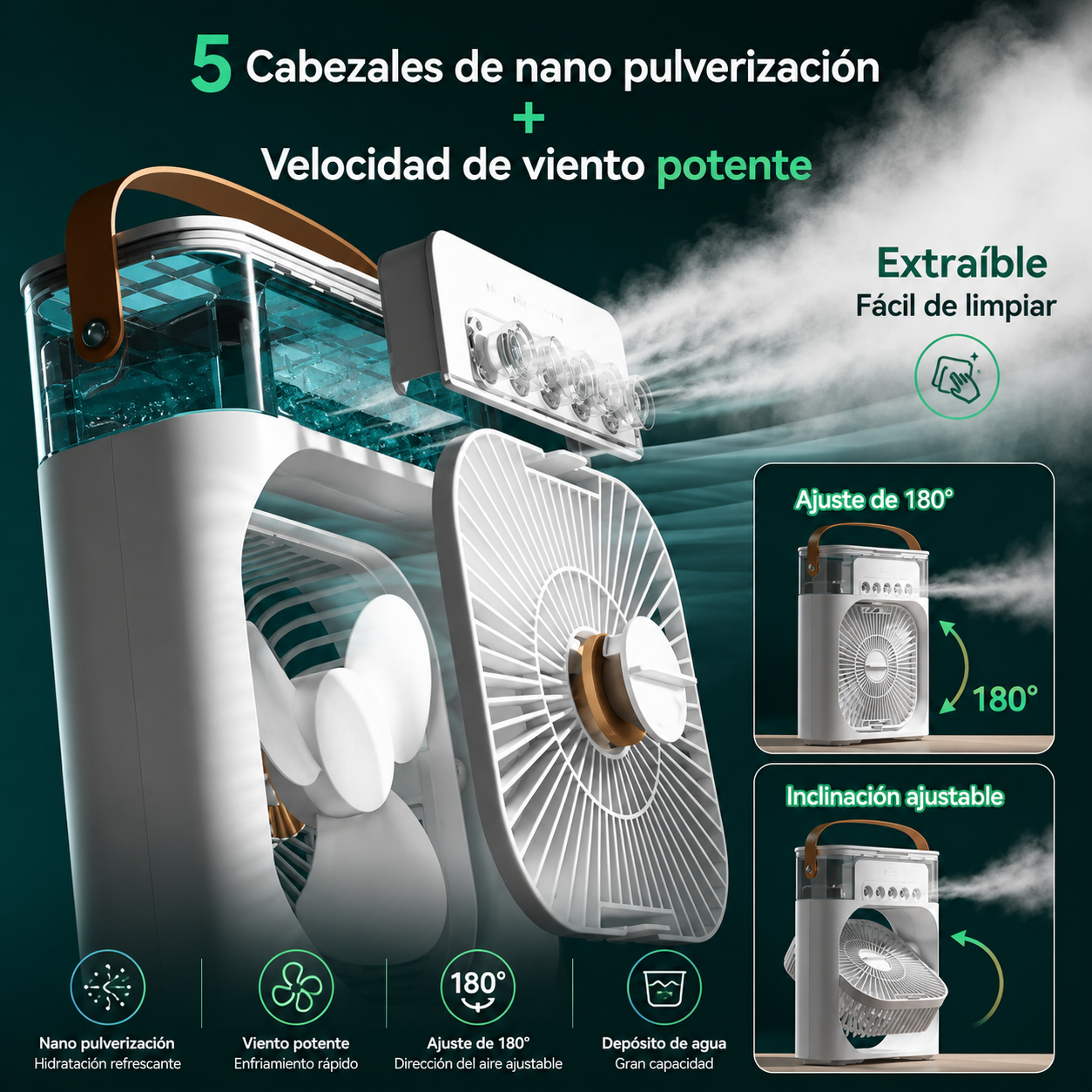 Mini Climatizador Portátil 3 en 1 – Ventilador, Humidificador y Luz LED